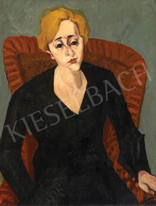 Tihanyi Lajos - Karosszékben ülő nő (Charlotte Kármán arcképe), 1929 festménye