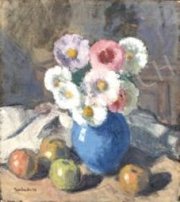 Szalmás, Béla - Flower Still Life with Apples 1958 