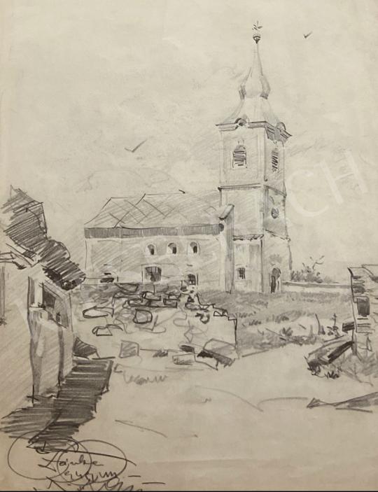 Eladó ifj. Richter Aladár - Zánkai templom 1949 festménye