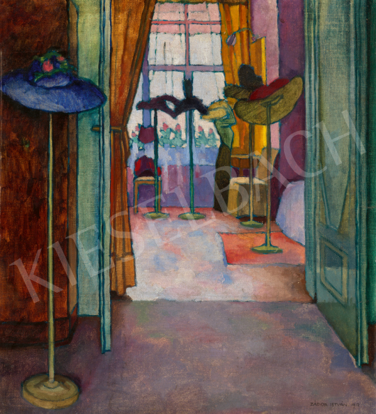  Zádor, István - Parian Hat Salon (Lady Trying a Hat in front of the Window), 1912 | 67th Auction auction / 10 Lot