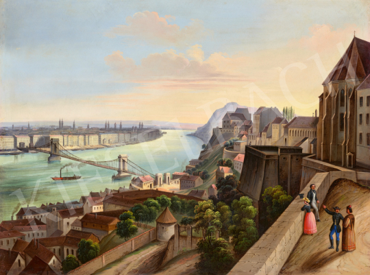  Ismeretlen 19. századi közép-európai művész  - Pest-Buda látképe, 1850 körül | 67. Aukció aukció / 47 tétel