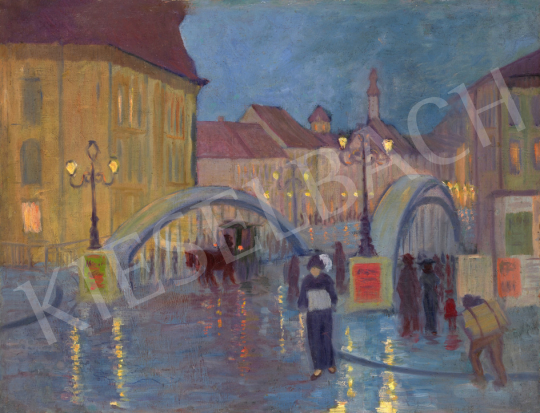  Ismeretlen közép-európai festő 1910 körül - Esti fények (Eső után) | 67. Aukció aukció / 87 tétel