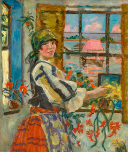  Csók, István - Girl with Cactus Flowers (Danube View) 