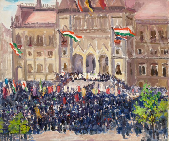 Szlányi, Lajos - Celebrations in front of the Parliament | 67th Auction auction / 126 Lot