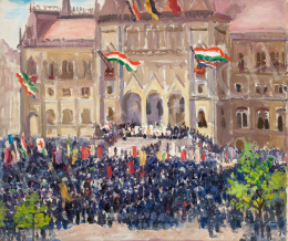Szlányi, Lajos - Celebrations in front of the Parliament 