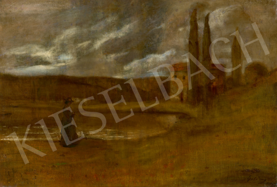  Gulácsy Lajos - Emlékezés a tóparton (Táj holdfényben, Felhővonulás, Itália), 1902 körül | 67. Aukció aukció / 170 tétel