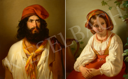  Ismeretlen 19. század közepi osztrák festő  - Ifjú pár portréja (két festmény egy tételként szerepel) | 67. Aukció aukció / 224 tétel