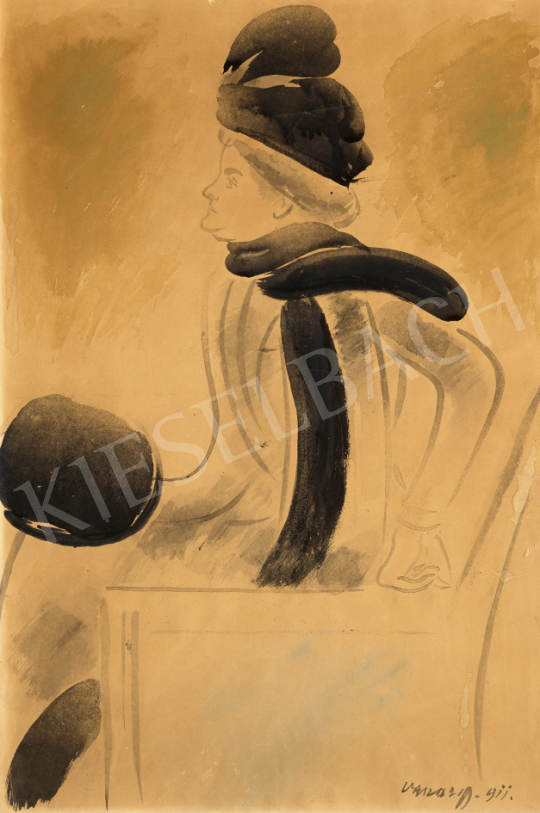  Vaszary János - Hölgy fekete szőrmesállal, 1911 | 67. Aukció aukció / 12 tétel