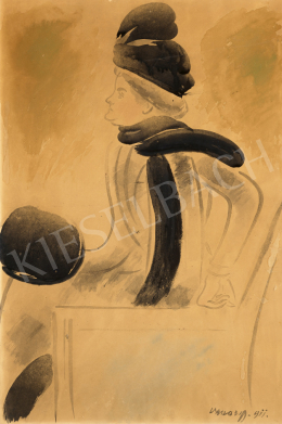  Vaszary János - Hölgy fekete szőrmesállal, 1911 