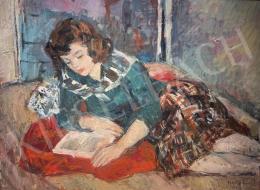 Szentgyörgyi Kornél - Olvasó lány kockás szoknyában, 1960 