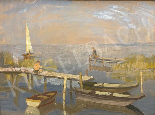 For sale  Csáki-Maronyák, József - Lake Balaton Landscape with Anglers and Sailing Boat 's painting