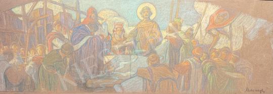 Eladó Udvary Géza - Szent István templomot alapít festménye