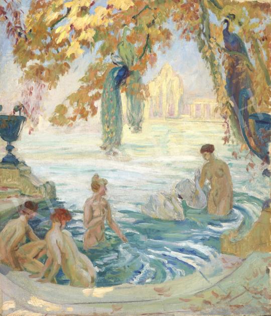  Octave Denis Victor Guillonnet - Fürdőzők festménye