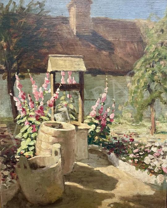 Eladó Gál János - Nyári kert kúttal és mályva virágokkal, 1923 festménye