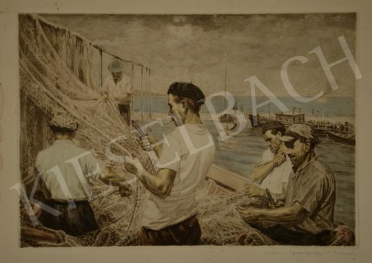  Csáki-Maronyák, József - Anglers by the Lake Balaton, 1960's painting