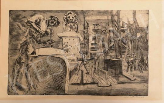 Eladó  Aszódi Weil Erzsébet - A Lánchíd építése, 1940-es évek második fele festménye
