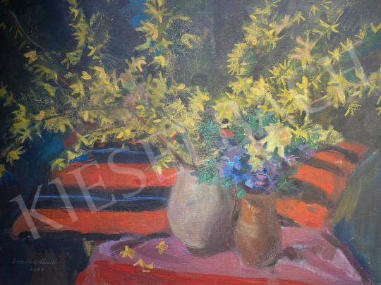 For sale  Zirkelbach, László - Laburnum on the Red Striped Tablecloth, 1958 's painting