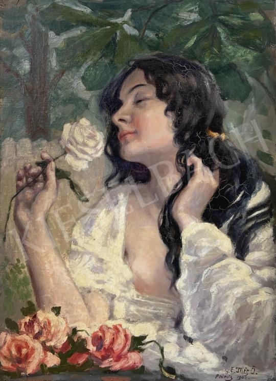 Eladó Edvi Illés Ödön - Múzsa fehér rózsával 1902 festménye