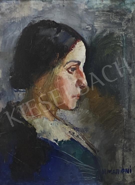 Eladó Mattioni Eszter - Kék ruhás csipkegalléros nő 1930as évek festménye
