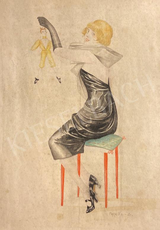 Eladó  Faragó Árpád  - Ülő nő marionett bábuval  festménye