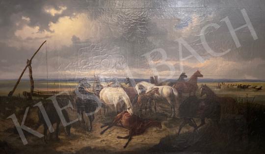 Eladó  Ludwig, Kübler - Puszta gémes kúttal és lovakkal  festménye