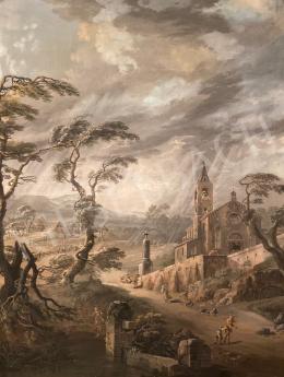  Circle of Marco Ricci - Stormy landscape with figures 
