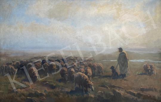  Viski, János - Shepherd with flock of sheep painting