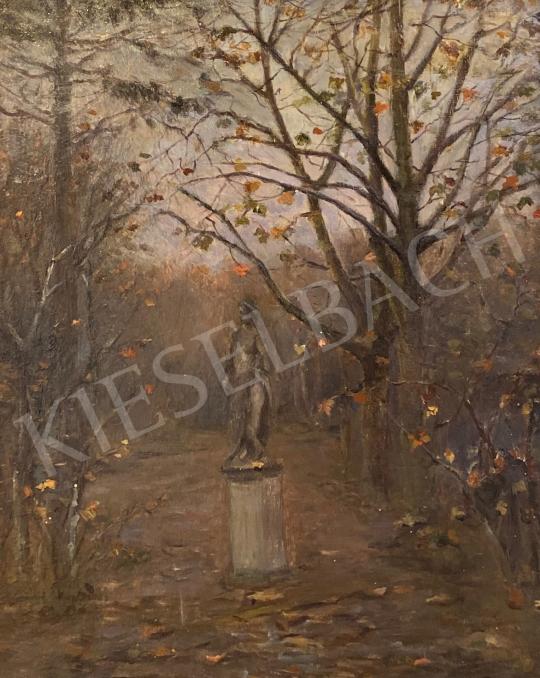 Szikszay, Ferenc - Autumn forest detail with a woman statue painting