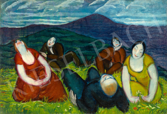  Endresz Alice - Baráti társaság a domboldalon (Piknik a budai hegyekben), 1930 körül | 68. Aukció aukció / 20 tétel