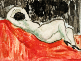  Vaszary, János - Parisian Model (Lying Nude on the Red Drapery), 1930s 