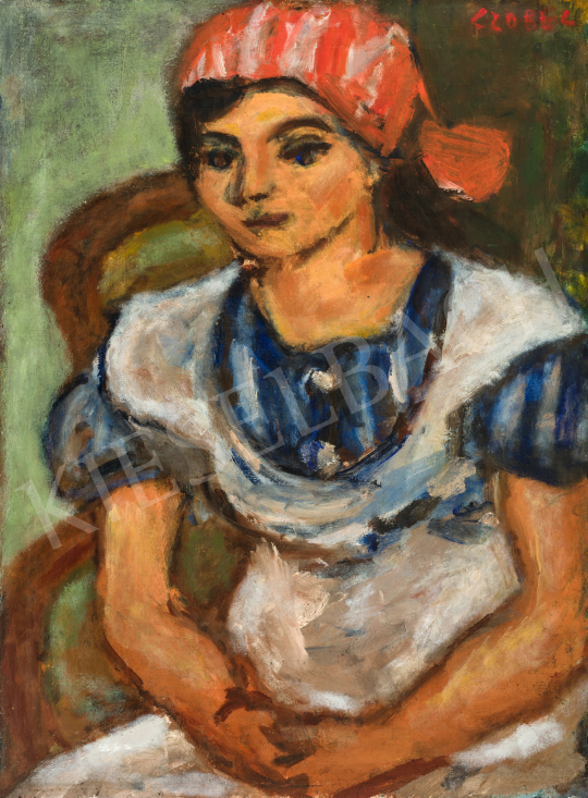  Czóbel Béla - Piros kendős lány, 1934 | 68. Aukció aukció / 65 tétel
