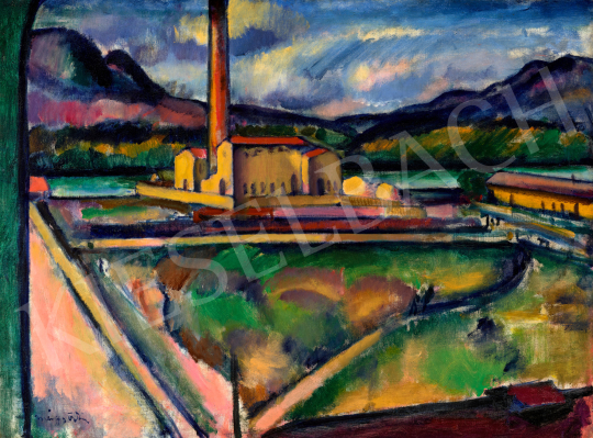  Márffy, Ödön - Zegebény, View from the Studio (Landscape with Chimney, Brick Factory in Zebegény), c. 1910 | 68th Auction auction / 82 Lot