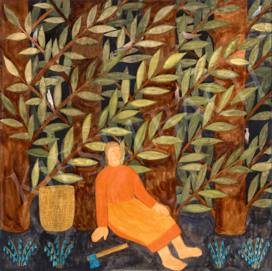  Ferenczy Noémi - Erdőben harangvirágok között pihenő lány, 1925 körül | 68. Aukció aukció / 139 tétel
