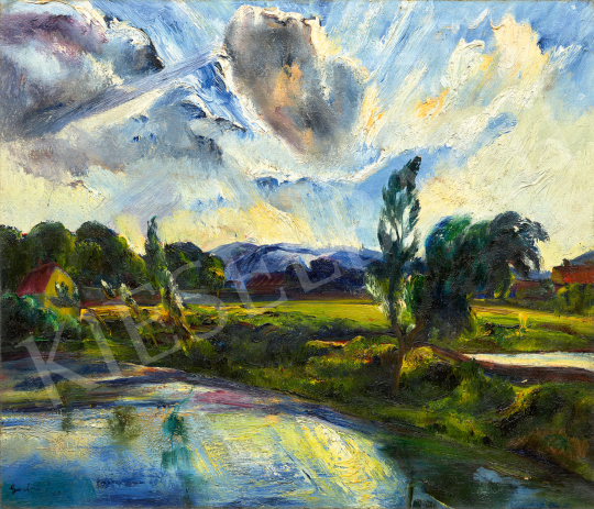 Paizs-Goebel Jenő - Szentendrei táj felhők mögül kibukkanó nappal, 1927 | 68. Aukció aukció / 16 tétel