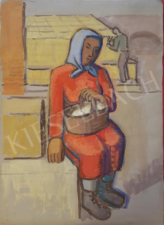 Eladó Bor Pál - Kék kendős hölgy  festménye