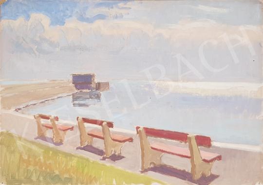 Bor, Pál - Lake Balaton atmosphere (benches on the shores of Lake Balaton) painting