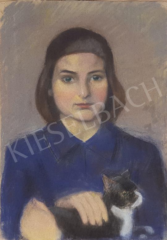 Eladó Bor Pál - Lány macskával  festménye