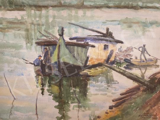 For sale  Szili Török Dezső - Dereglye on the banks of the Tisza in 1966 's painting