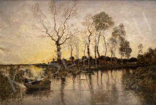 Eladó  Karl Heffner  - Őszi folyópart csónakkal  festménye