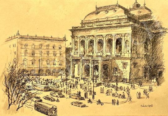  Zádor István - Budapesti Operaház az Andrássy úton 1956-ban festménye