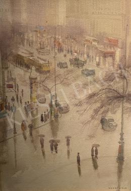 Hende, Vince - Budapest detail with tram and cars 1943 