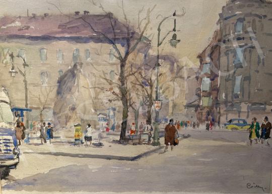 Eladó  Csillag József - Budapesti részlet Ikarus busszal  festménye