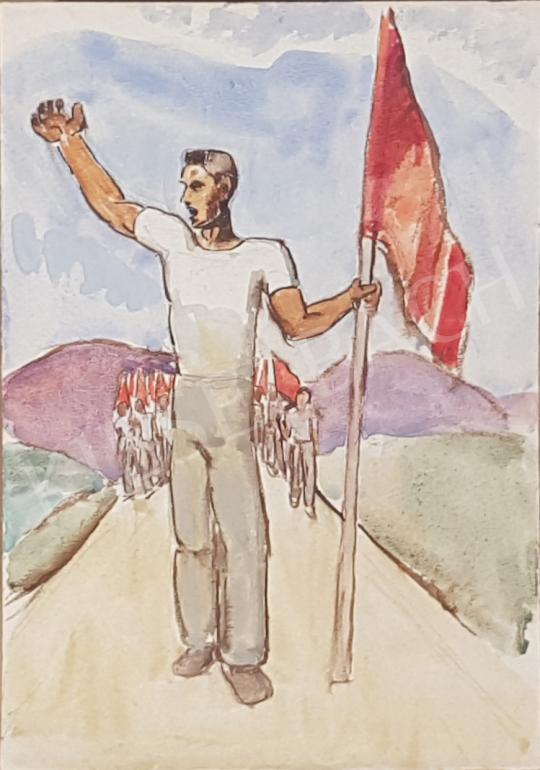 For sale Bor, Pál - A man carrying a flag 's painting