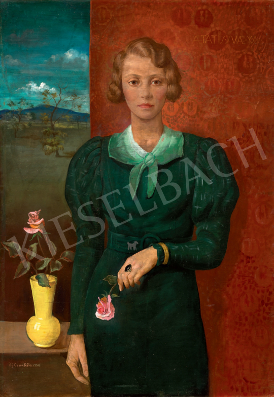  Czene Béla - Bessy rózsával (A művész felesége) festménye