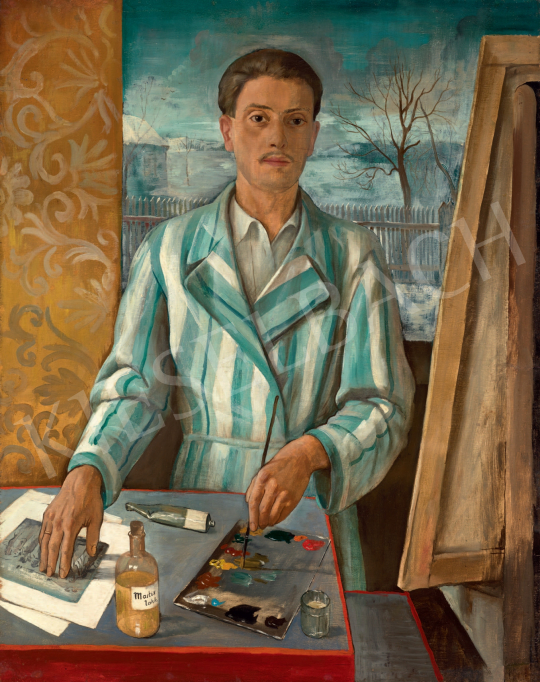  Czene Béla - Önarckép festőasztallal festménye