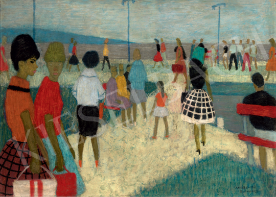  Czene Béla - Sétálók a badacsonyi Balatonparton festménye