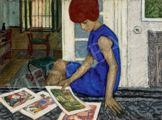  Czene Béla - Kék ruhás lány festménye