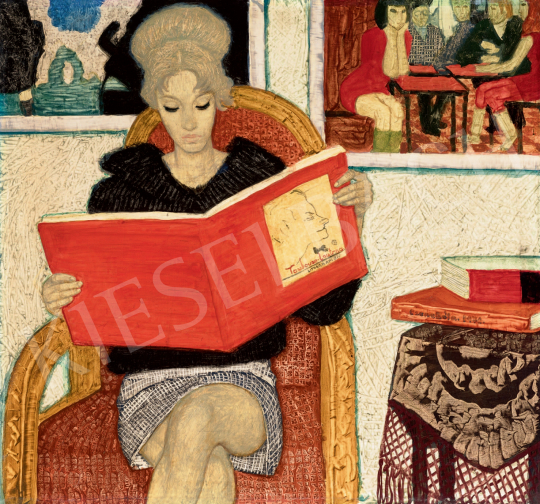  Czene, Béla jr. - Reading Girl with a Toulouse Lautrec Album painting