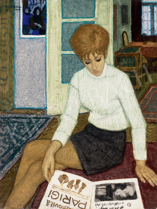  Czene, Béla jr. - Girl in White Sweater with a Fashion Magazine, 1969 painting