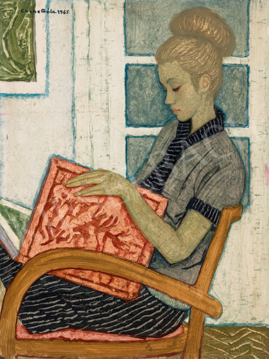  Czene, Béla jr. - Grey Dressed Girl with a Red Book, 1965  painting